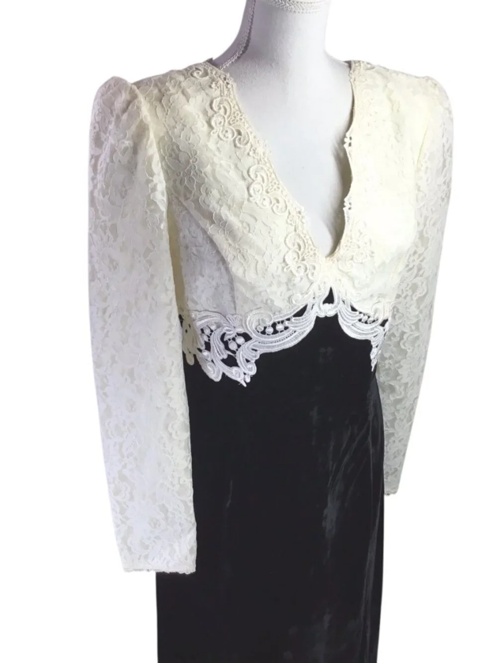 Scott McClintock Jessica Vintage Black Velvet Dress Maxi Lace Empire Size 10